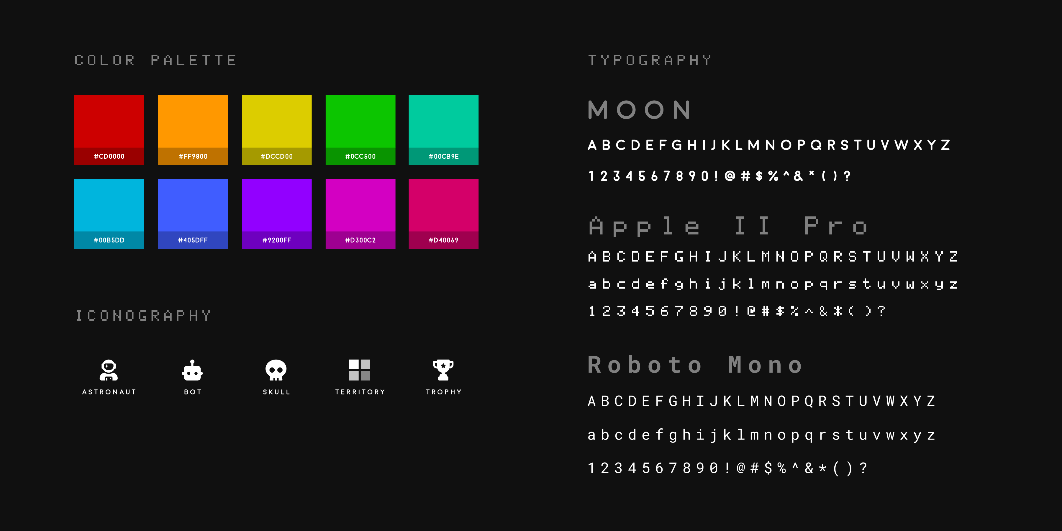 Space brand guidelines — color palette, typography, and iconography