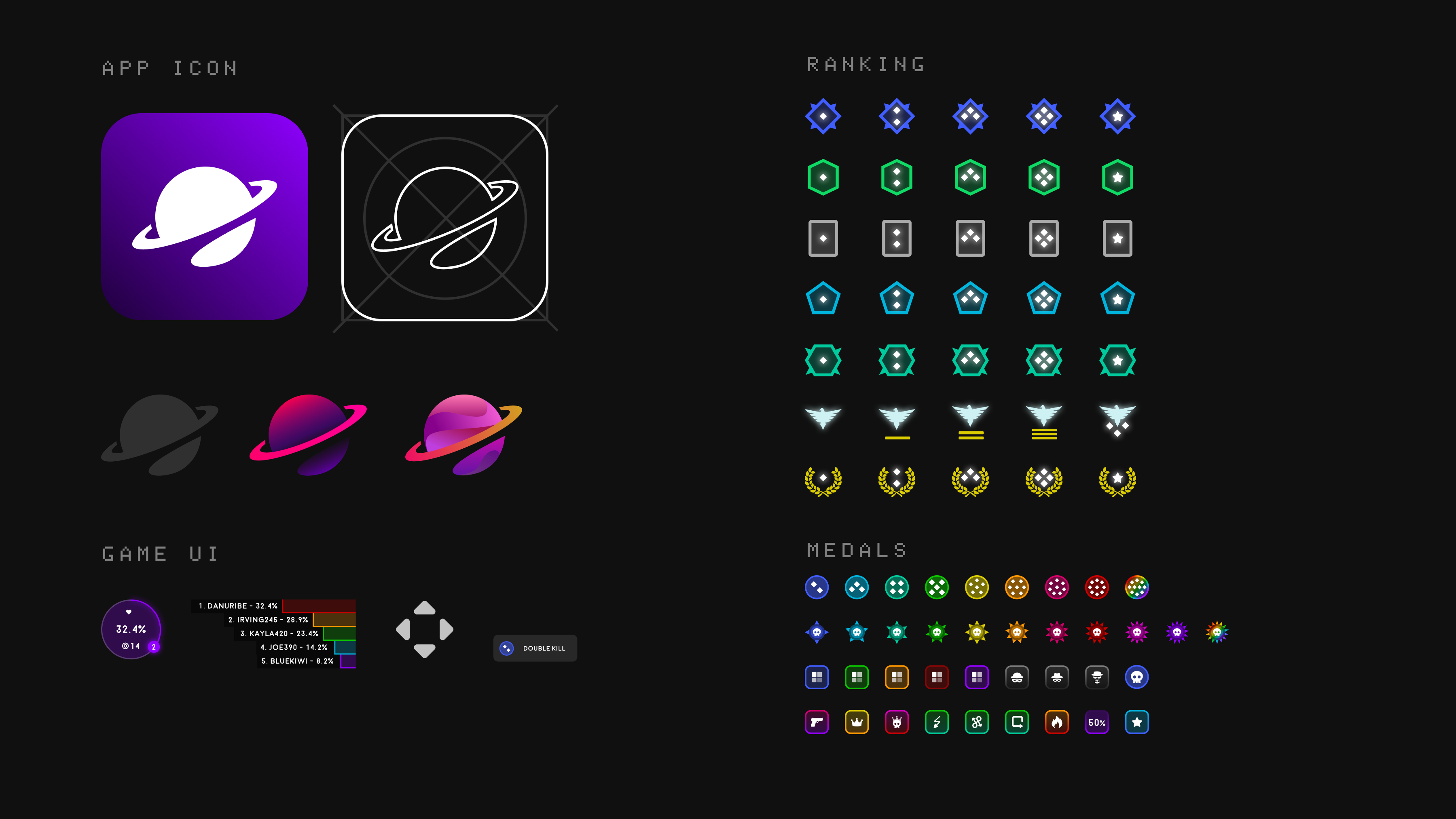 Space brand guidelines — app icon, game UI, ranking tiers, and medals